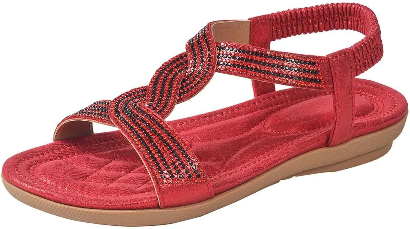 Women's Flat Sandals Breathable Comfortable Slip On Summer Beach Shoes Dressy Casual Lightweight Elastic Strap