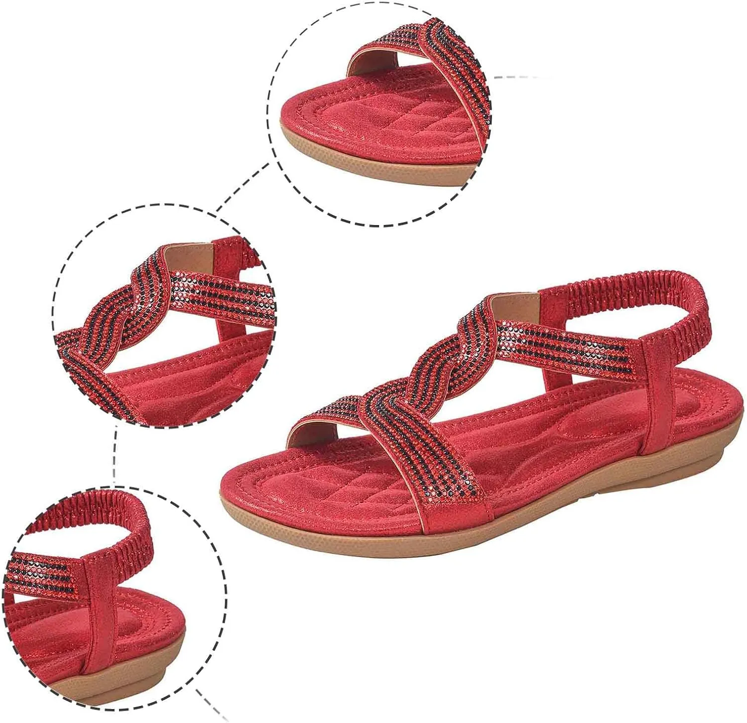 Women's Flat Sandals Breathable Comfortable Slip On Summer Beach Shoes Dressy Casual Lightweight Elastic Strap