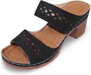 Women's Heeled Sandals Open Toe Slip On Block Womens Chunky Mid Heels Ankle Strap Sandal Slippers
