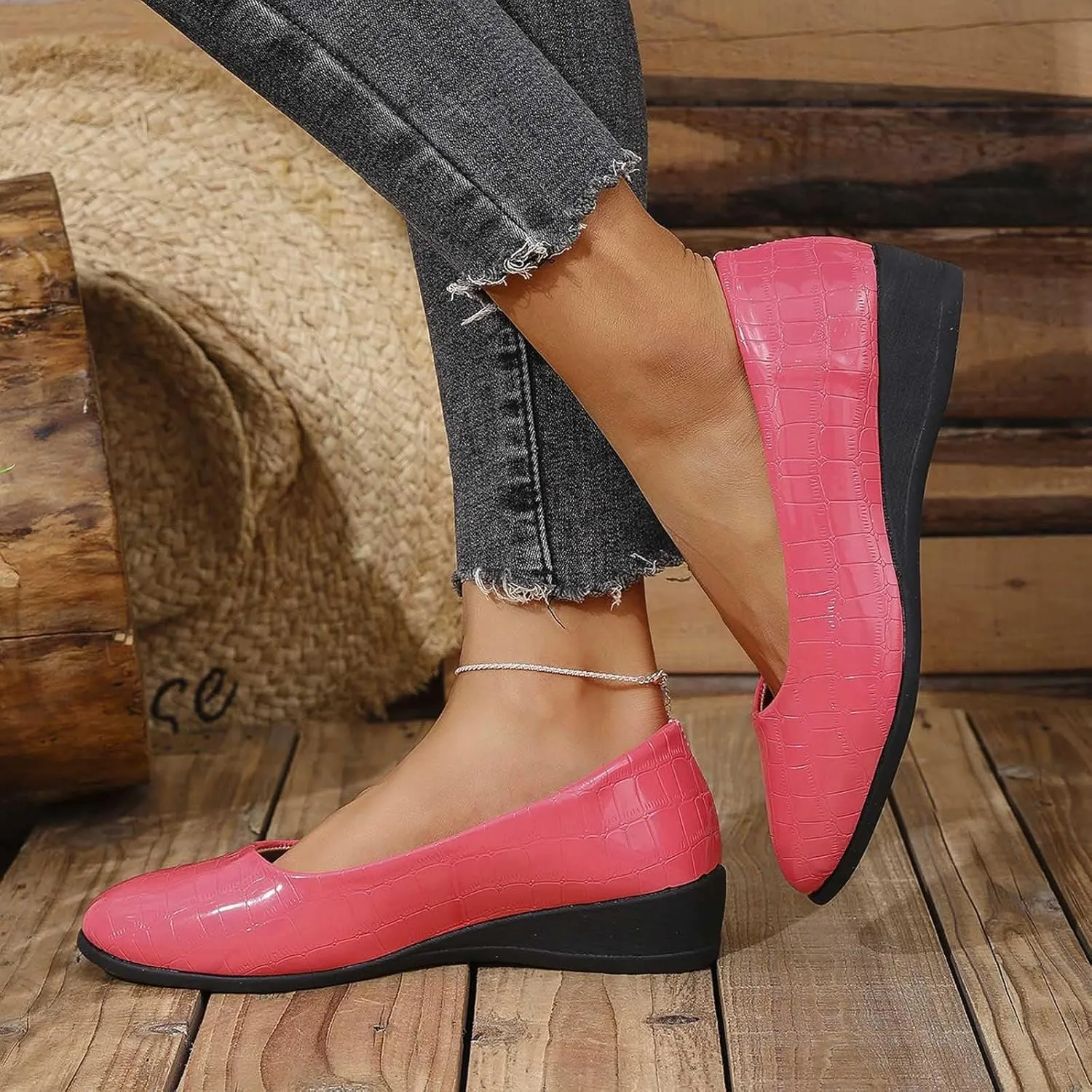 Women's Leather Closed Toe 2 Inch Mid Wedges Heels with Arch Support Round Toe Comfortable Dress for Sneaker Casual Shoe