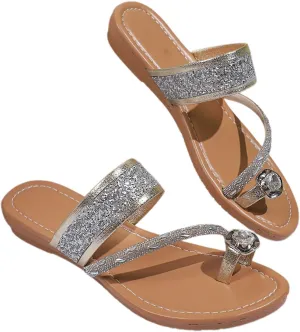Women's Low Wedge Heel Flipflops Sandals Glitter Sequin Platform Comfy Womens Flat Sandals with Rhinestones