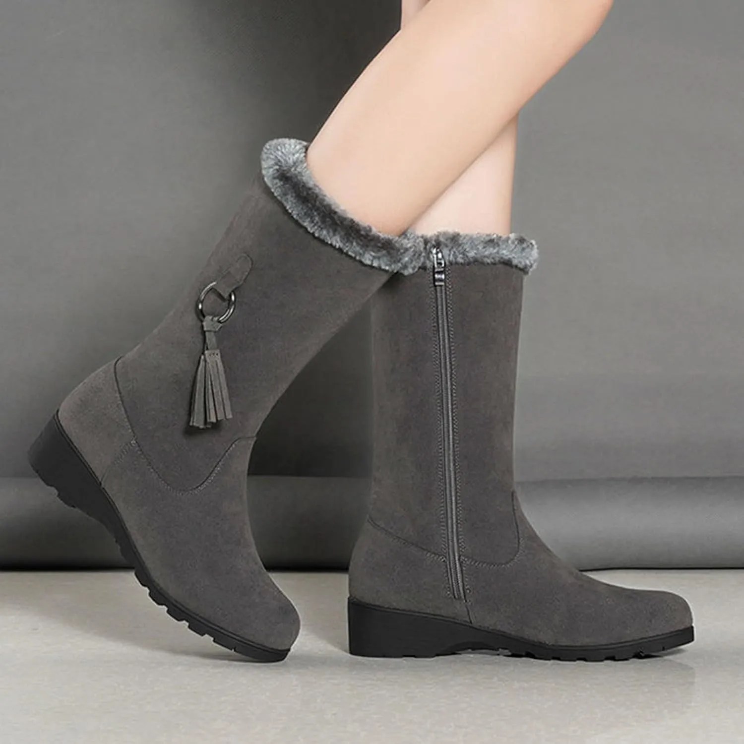 Women's Mid Length Boots Winter New European And Snow Boots Women's And Thick Insulation Side Slip on Boots Women Snow