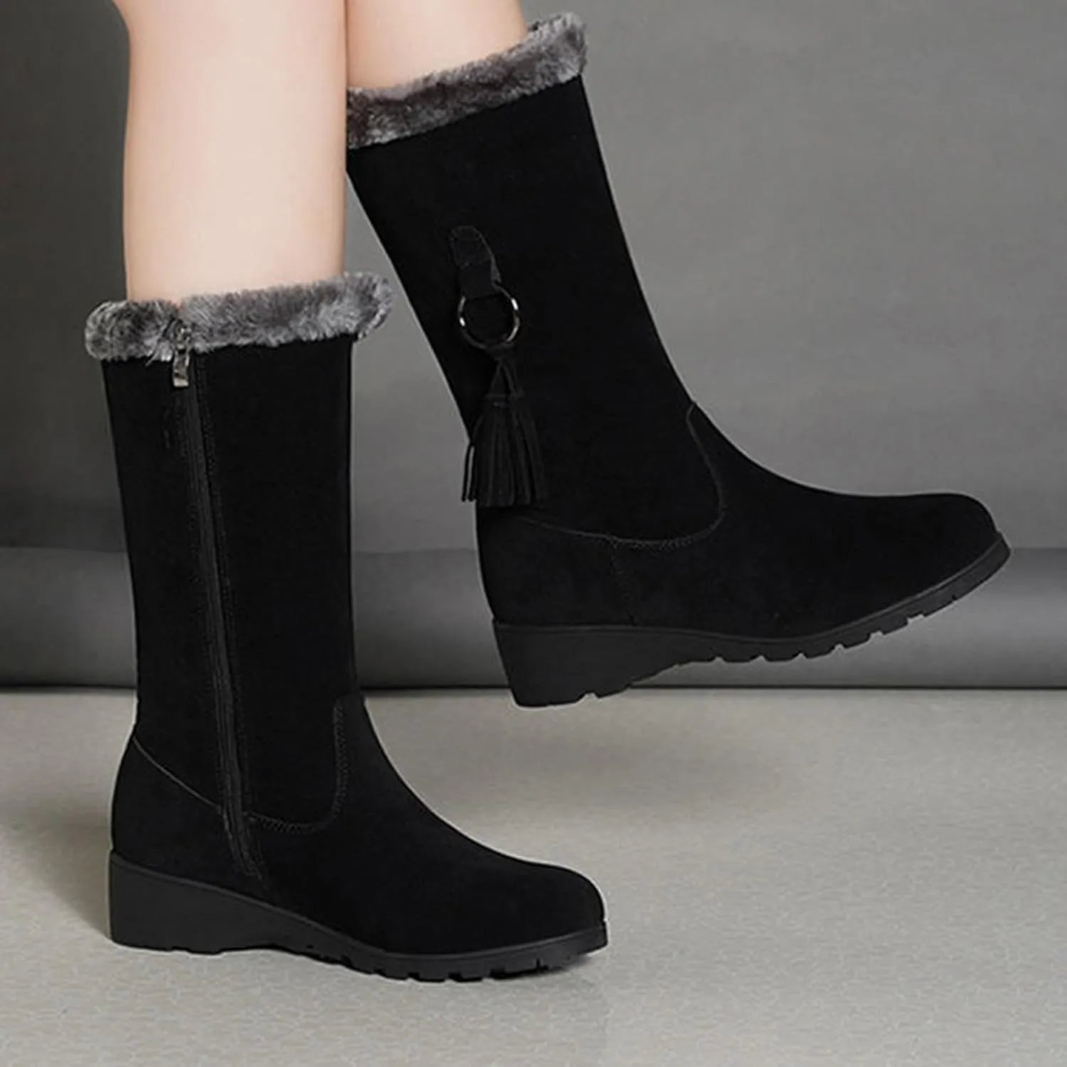 Women's Mid Length Boots Winter New European And Snow Boots Women's And Thick Insulation Side Slip on Boots Women Snow