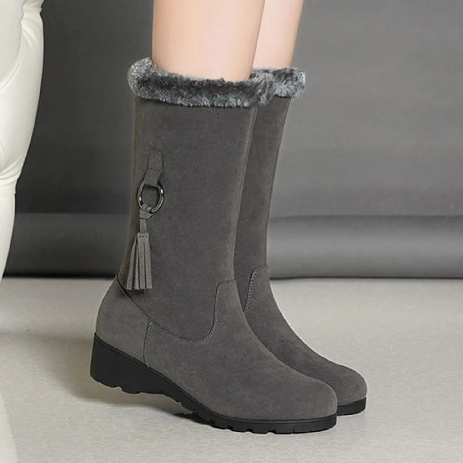 Women's Mid Length Boots Winter New European And Snow Boots Women's And Thick Insulation Side Slip on Boots Women Snow