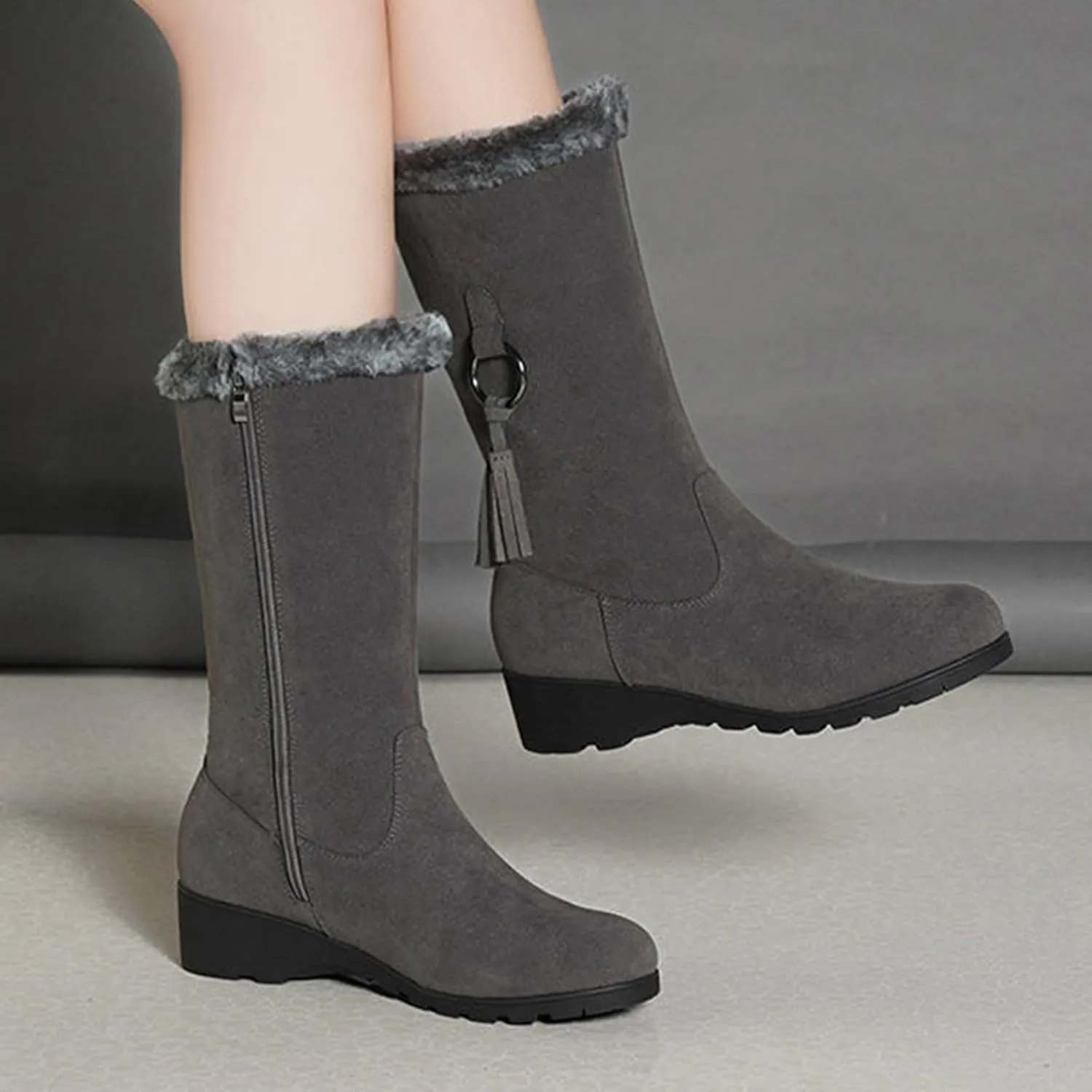 Women's Mid Length Boots Winter New European And Snow Boots Women's And Thick Insulation Side Slip on Boots Women Snow