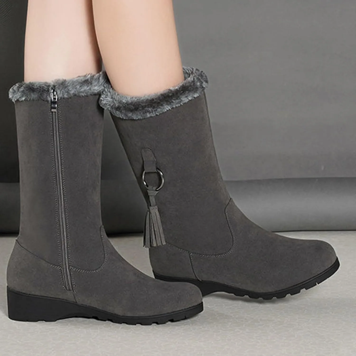 Women's Mid Length Boots Winter New European And Snow Boots Women's And Thick Insulation Side Slip on Boots Women Snow