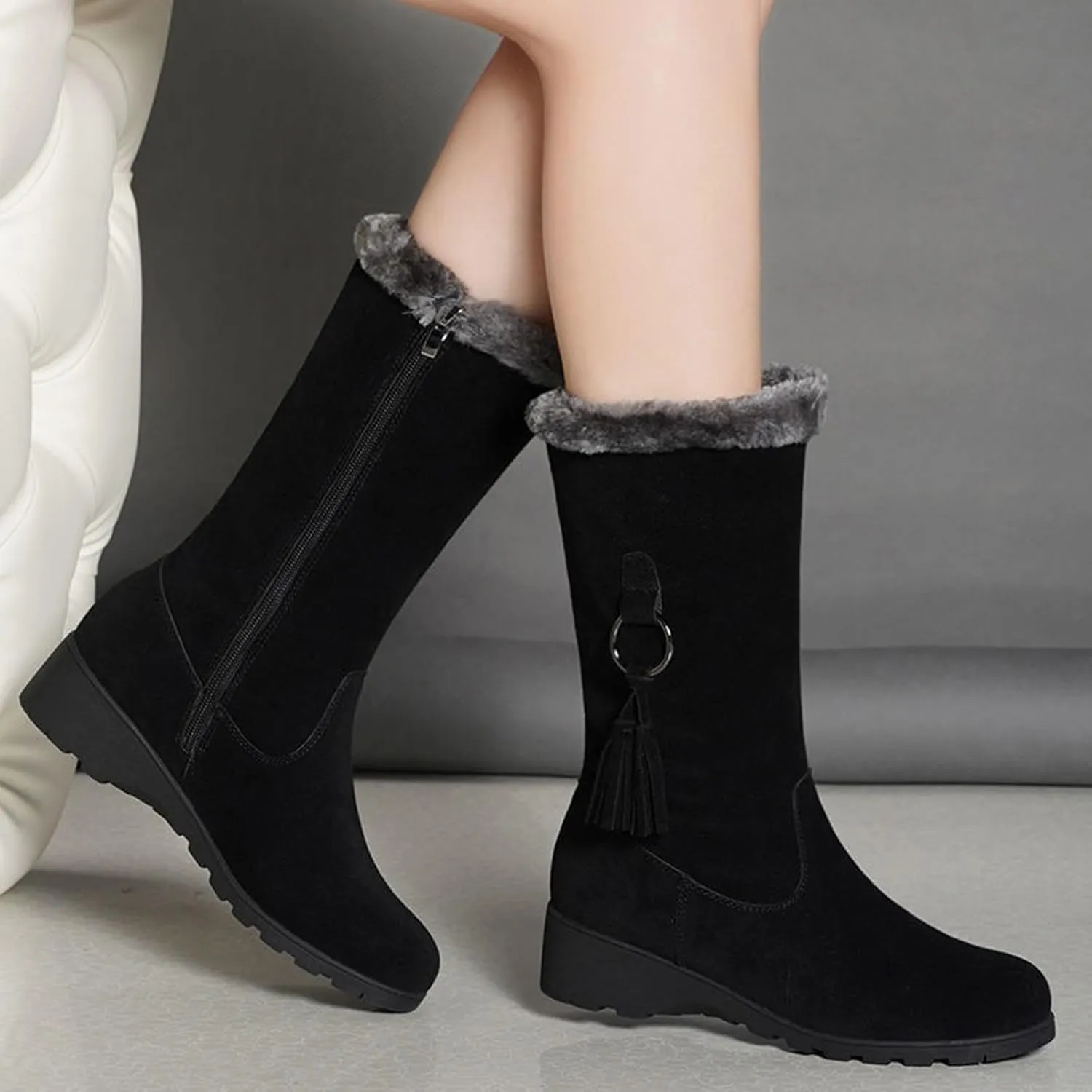 Women's Mid Length Boots Winter New European And Snow Boots Women's And Thick Insulation Side Slip on Boots Women Snow