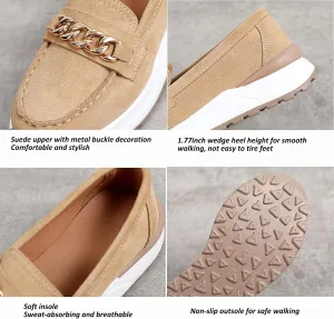 Women's Penny Loafers Platform Sneaker Slip On Wedge Casual Shoes with Chain