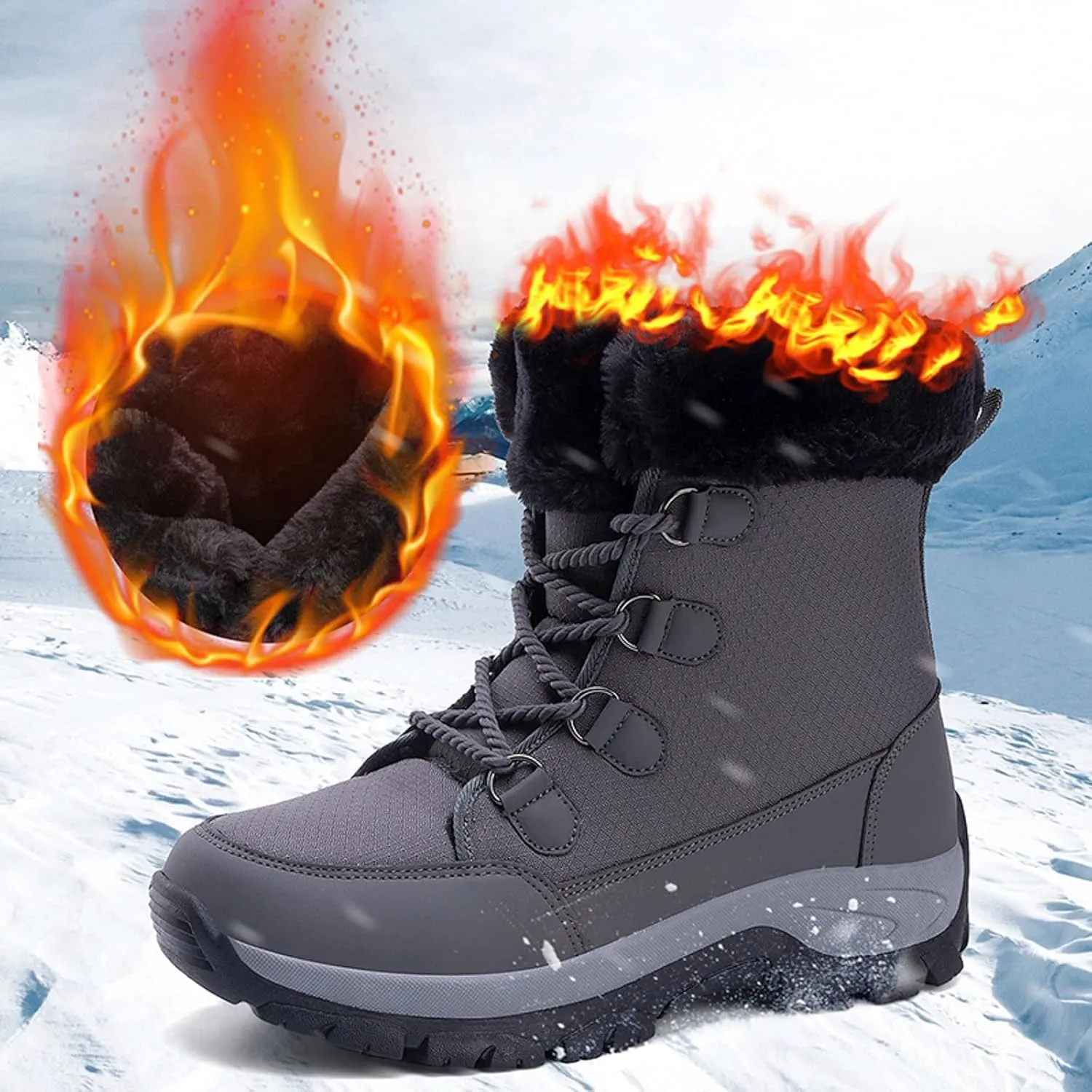 Women's Plush Thick Bottom Snow Boots Water Proof Insulated Winter Boots Fashion Lace Up Non Slip Boots