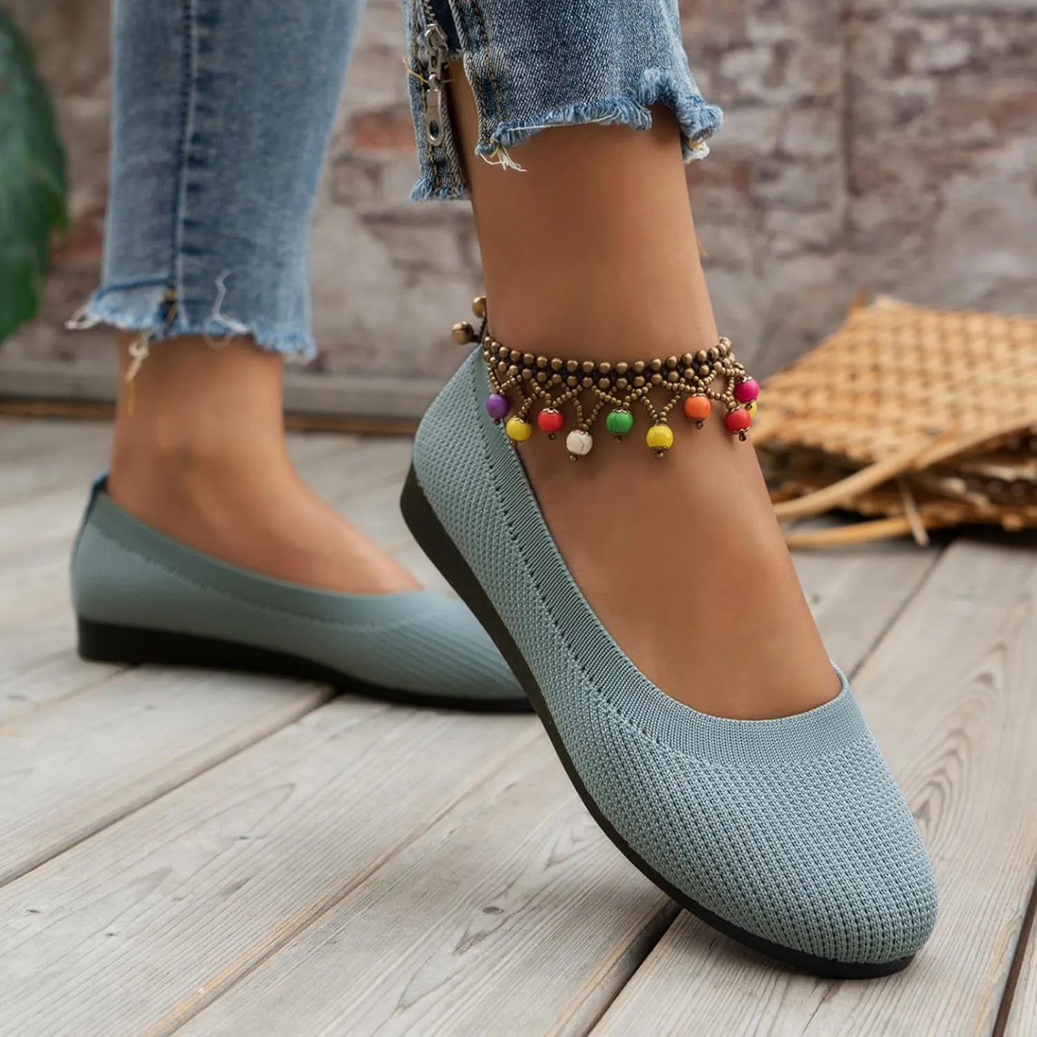 Women's Pointed-Toe Ballet Classic Lightweight Slip On Breathable Comfortable Casual Ladies Everyday Shoes