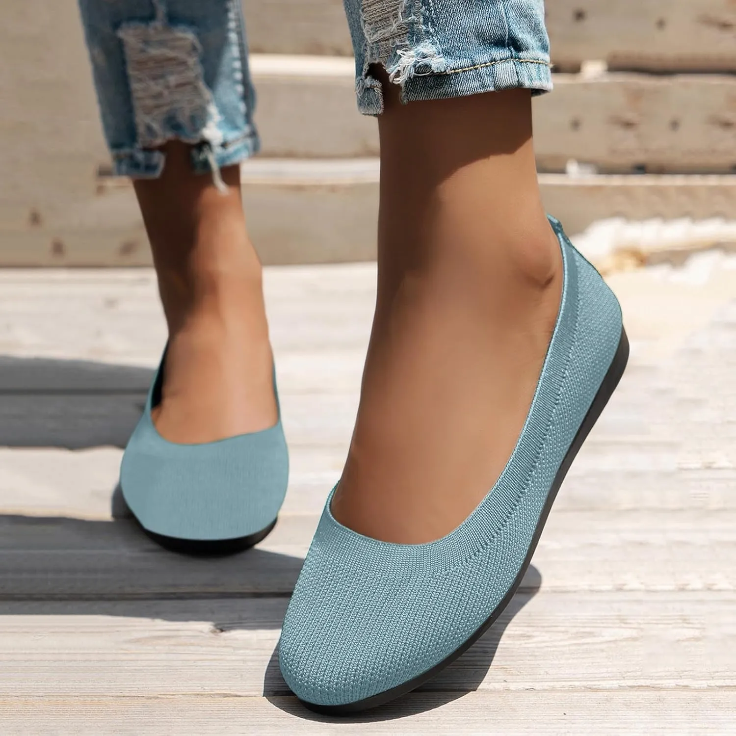 Women's Pointed-Toe Ballet Classic Lightweight Slip On Breathable Comfortable Casual Ladies Everyday Shoes