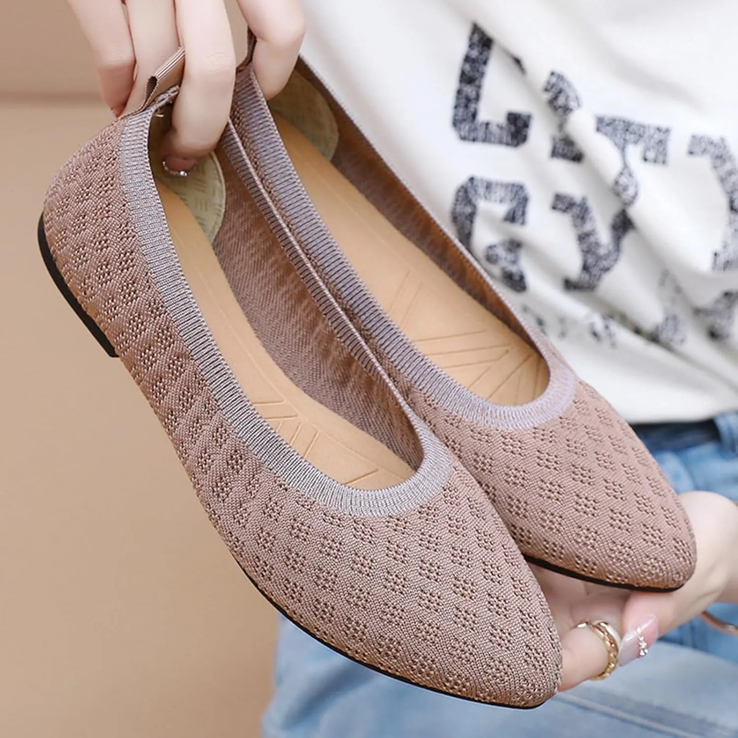 Women's Pointed Toe Slip On Casual Shoes Flat Ballet Comfortable Lightweight Everyday Wear for Dating Travel