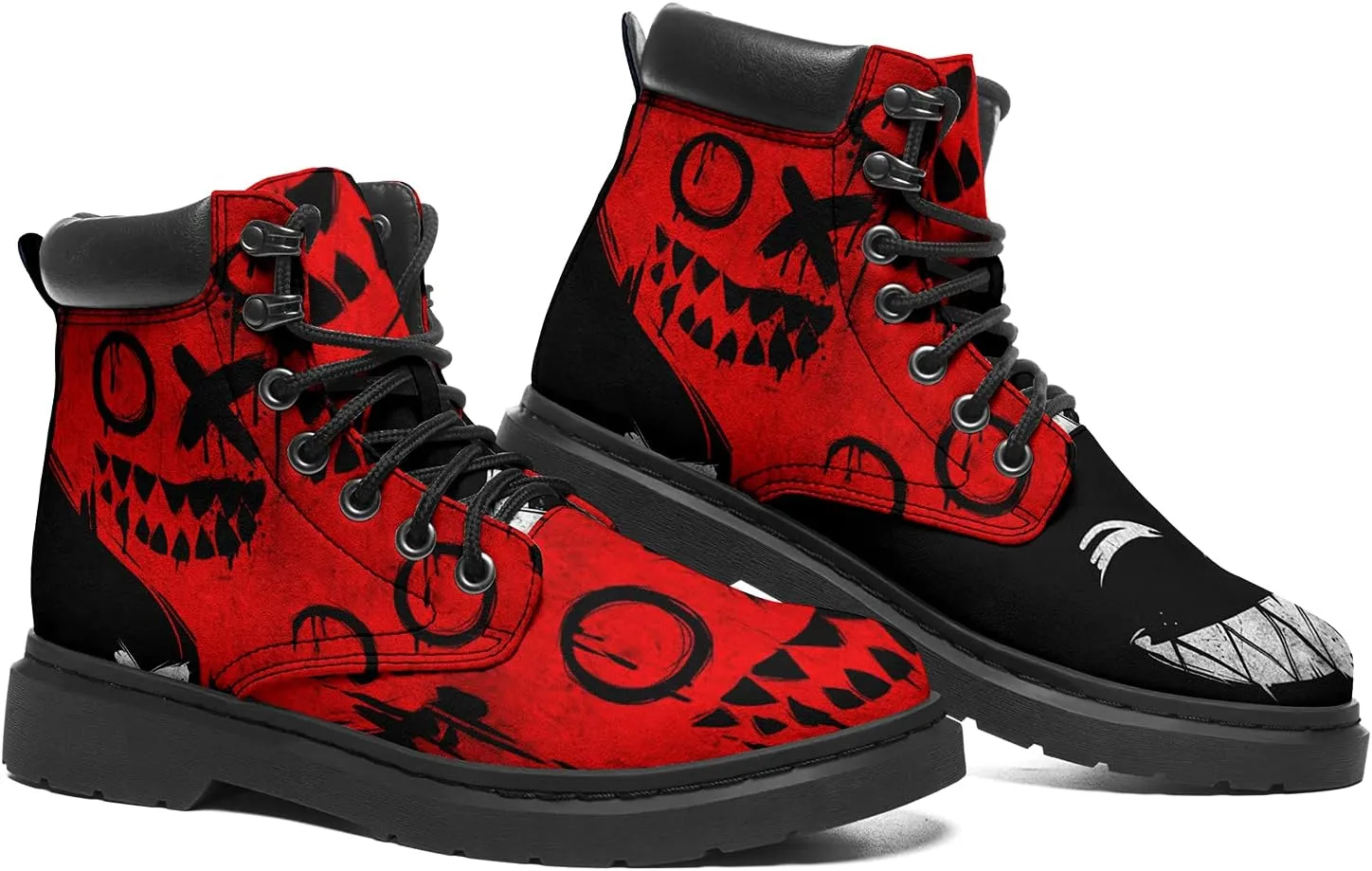 Women's Skulls and Flowers Combat Boot Hippie Vagen Leather Boots Classic Fashion Lace Up Ankle Booties for Men