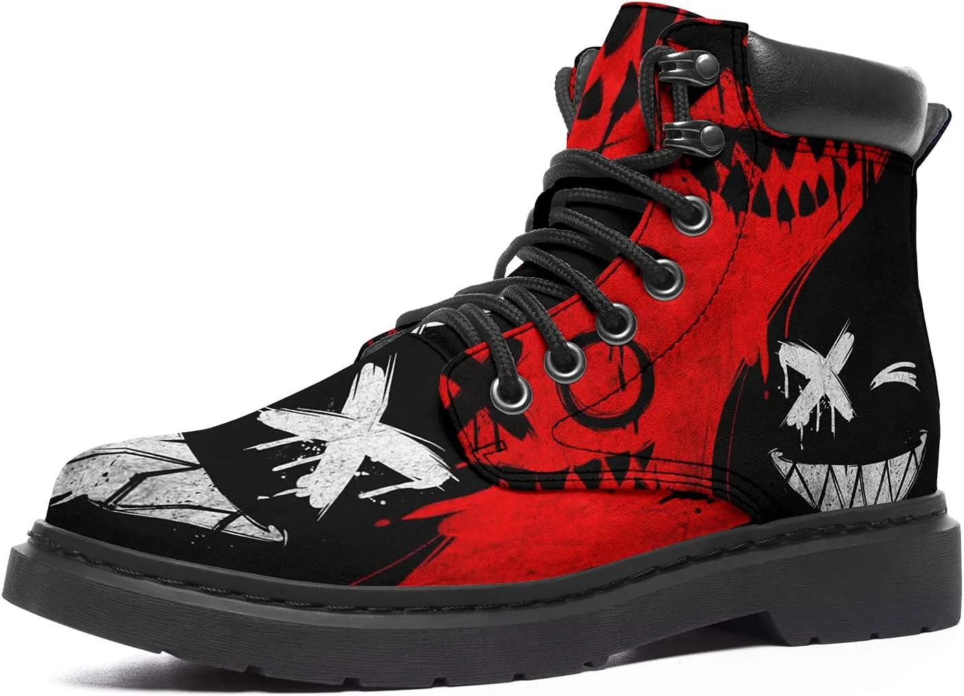 Women's Skulls and Flowers Combat Boot Hippie Vagen Leather Boots Classic Fashion Lace Up Ankle Booties for Men