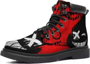Women's Skulls and Flowers Combat Boot Hippie Vagen Leather Boots Classic Fashion Lace Up Ankle Booties for Men