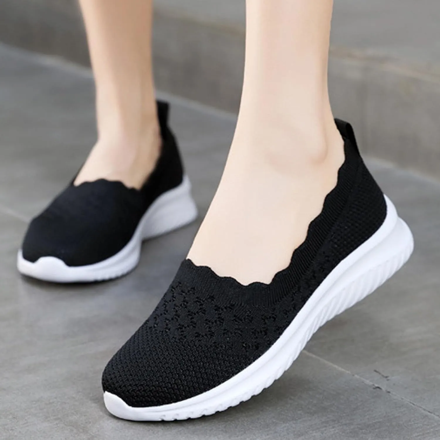Women's Slip On Casual Flat Shoes Comfortable Breathable Knit Loafers Lightweight Walking Sneakers for Everyday
