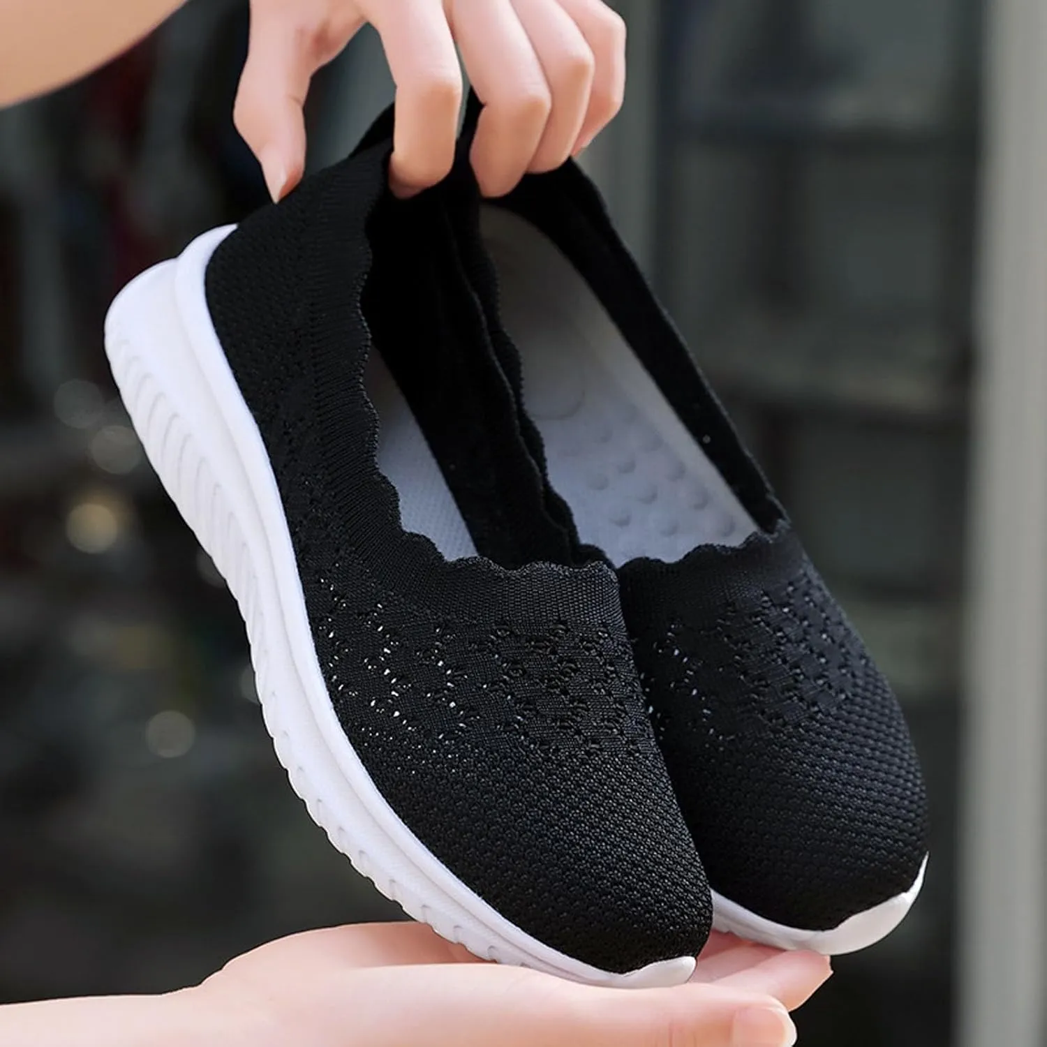 Women's Slip On Casual Flat Shoes Comfortable Breathable Knit Loafers Lightweight Walking Sneakers for Everyday