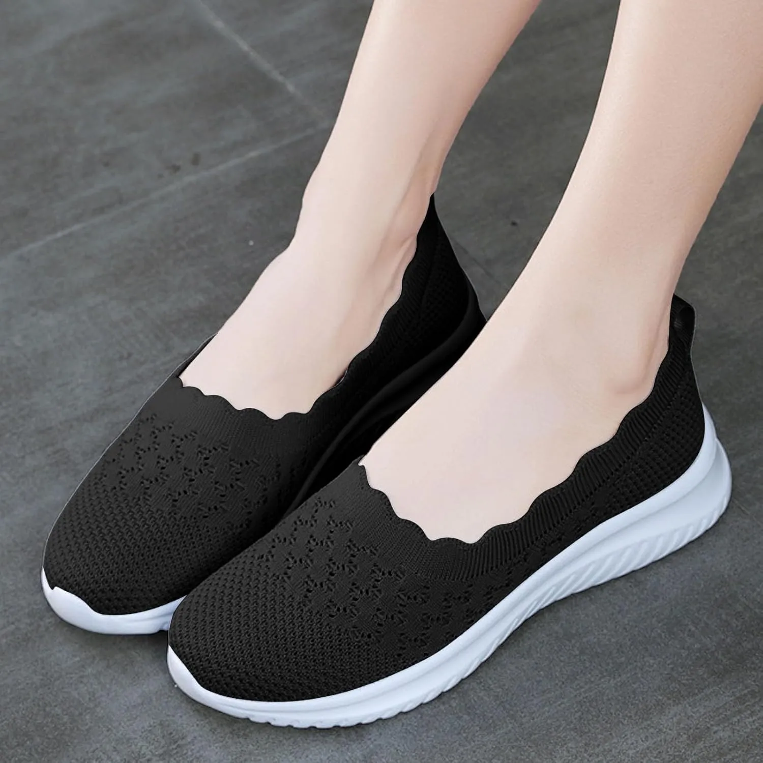 Women's Slip On Casual Flat Shoes Comfortable Breathable Knit Loafers Lightweight Walking Sneakers for Everyday