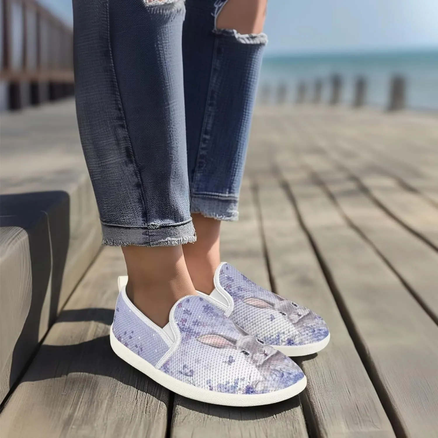 Womens Slip On Loafer Festival Shoes Light Weight Mesh Sport Shoes Comfortable Low Top Slip-On Sneakers Jogging Running Teenis Shoes