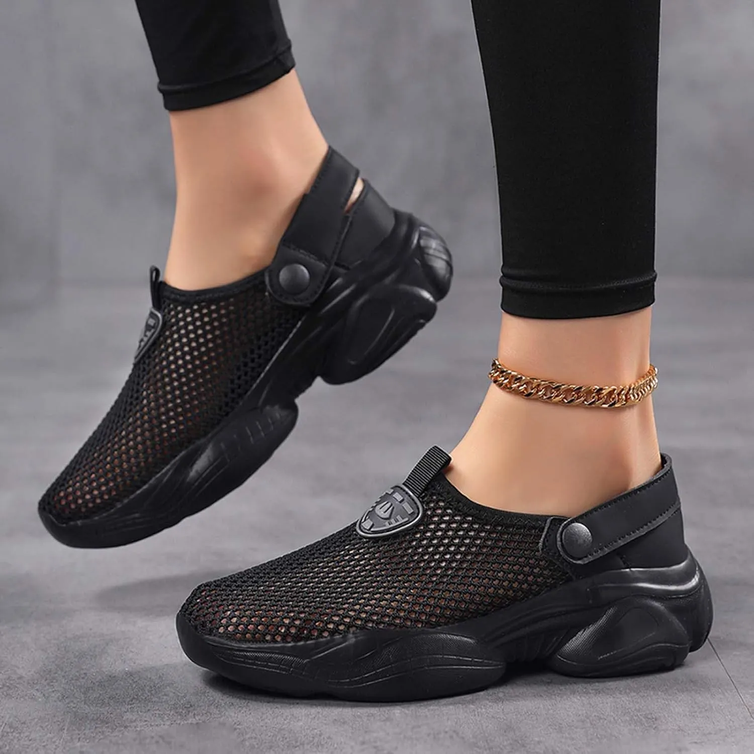 Women's Summer Knit Closed Toe Platform Sandals Breathable Slip On Casual Shoes For Beach Walking Yoga Travel