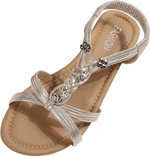 Women's Summer Sandals Comfortable Mid Heel Slip On Open Toe Casual Beach Walking Shoes for Dressy Outfits