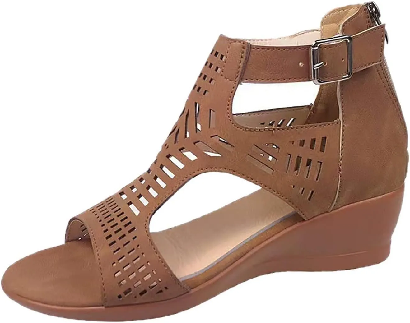 Womens Wedge Sandals Black Bohemian Cutout Open Toe Summer Wedge Party Sandals Casual Comfort Summer Cover Heel Dressy Cutout Beach Shoes Roman Retro Sandal