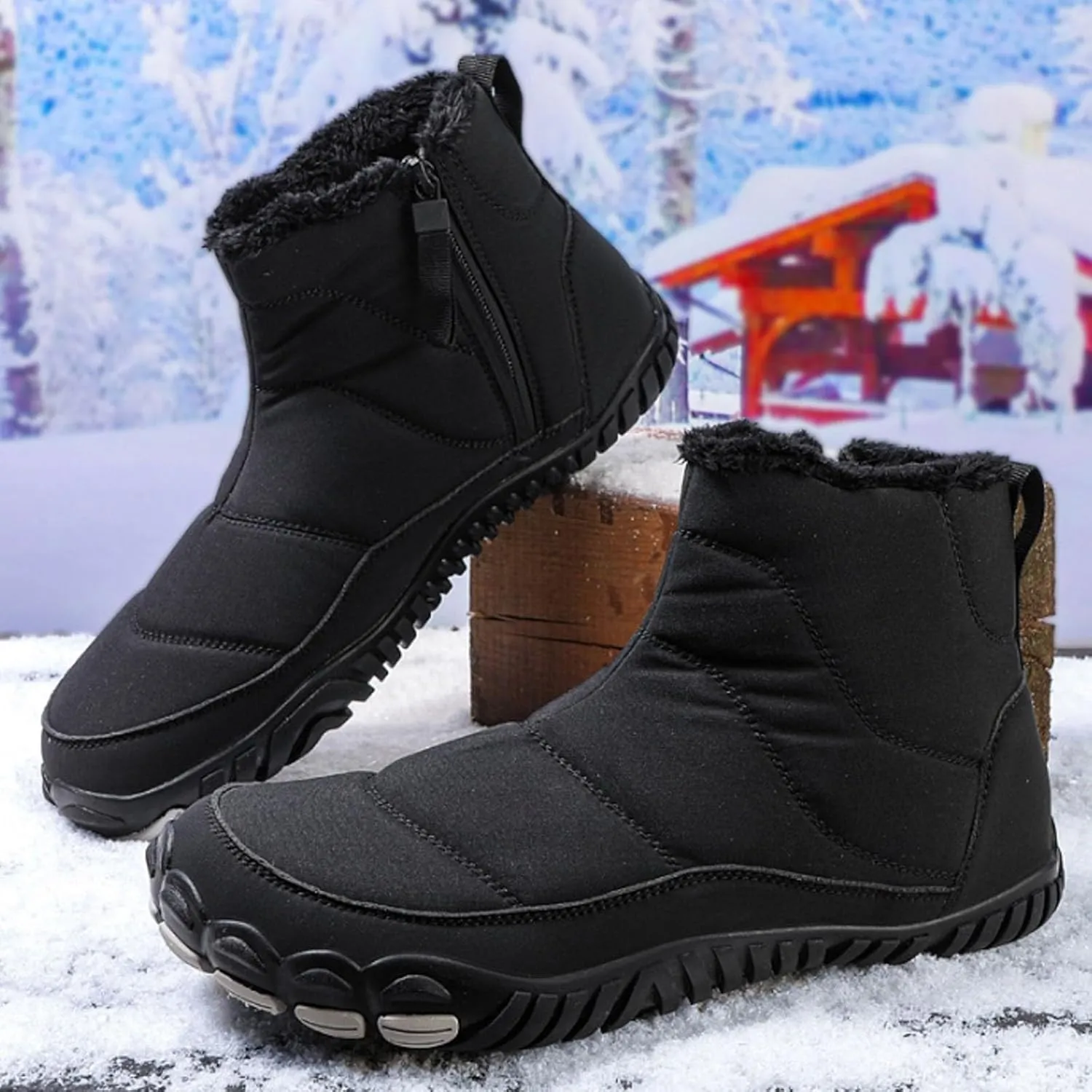 Women's Winter Warm Boots Solid Color Plush Insulated Snow Boots Soft Flat Non Slip Snow Hiking Boots Wide Width