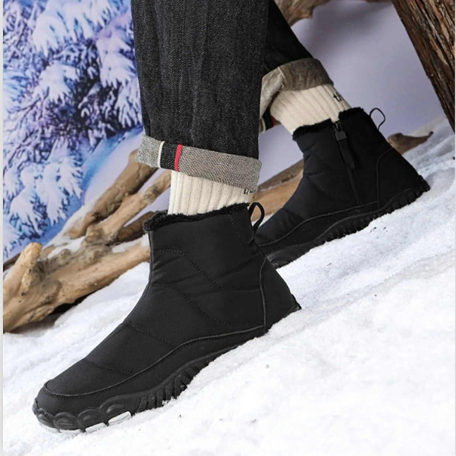 Women's Winter Warm Boots Solid Color Plush Insulated Snow Boots Soft Flat Non Slip Snow Hiking Boots Wide Width