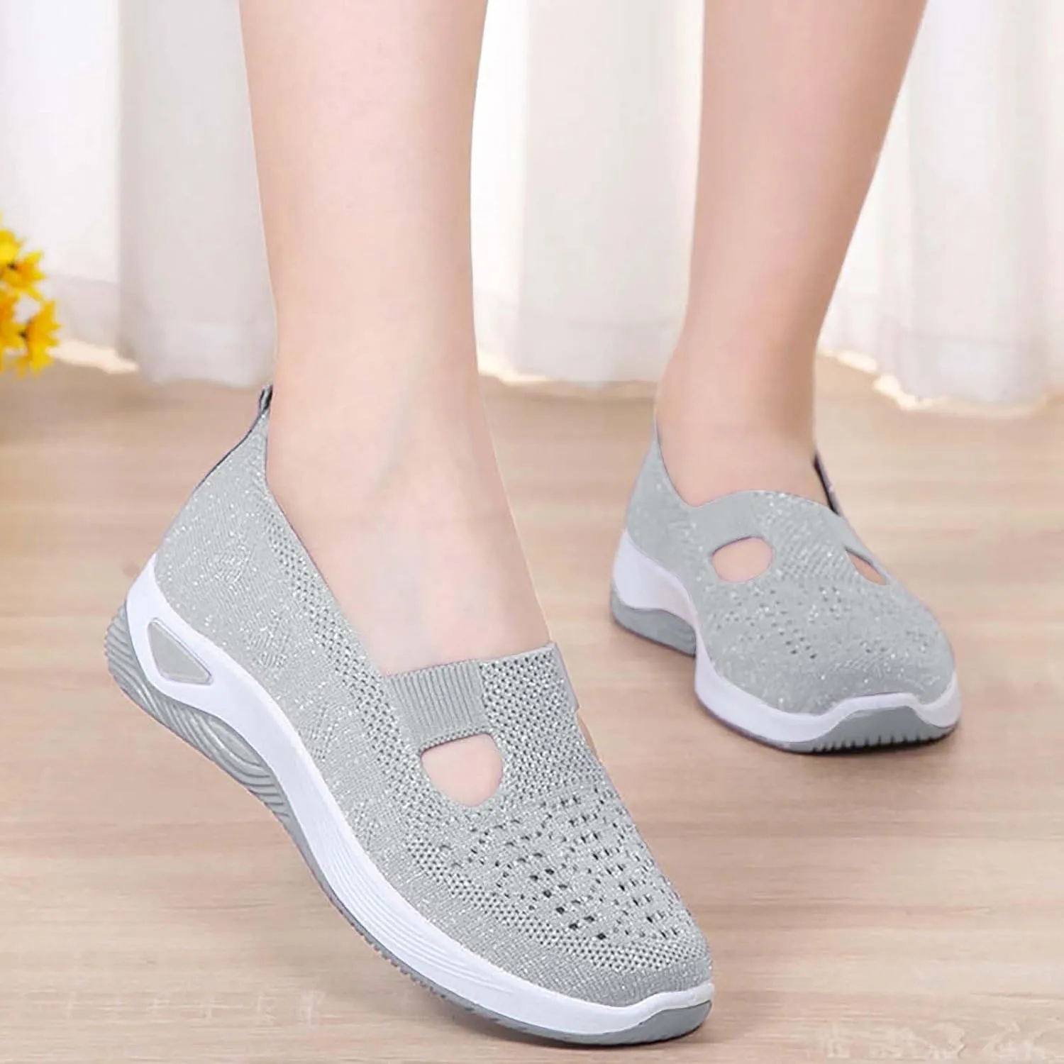 Women's Woven Orthopedic Breathable Soft Shoes Tennis Shoes Womens Comfortable White Casual Shoes Slip On Sneakers White Tennis Shoe Cross Trainer Shoe