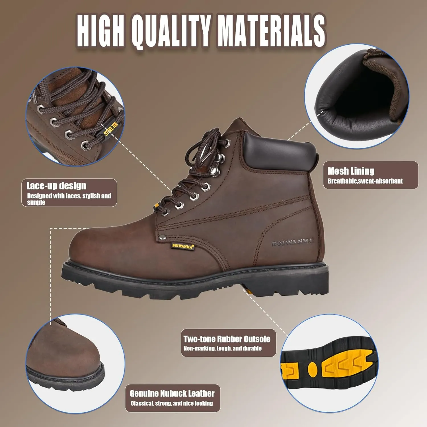 Work Boots for Men, Steel Toe, Leather, Oil, Slip and Heat Resistant Heavy Duty Wide Industrial & Construction Safety Boots, US 7-17 M & W